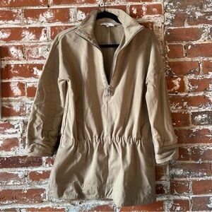 Tibi Bond Stretch Tunic Quarter/Half Zip in Tan